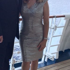 Silver sequin over taupe cocktail dress